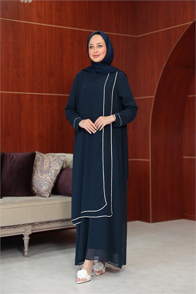 Başak Çizgi Detay Abaya - Lacivert