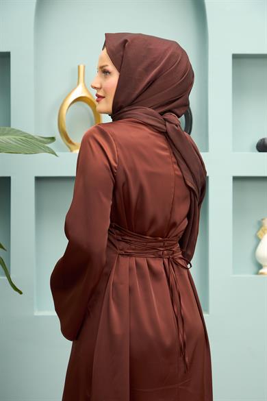 Begüm Satin Evening Dress - Brown