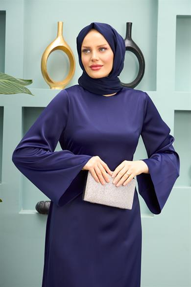Begüm Satin Evening Dress - Navy Blue