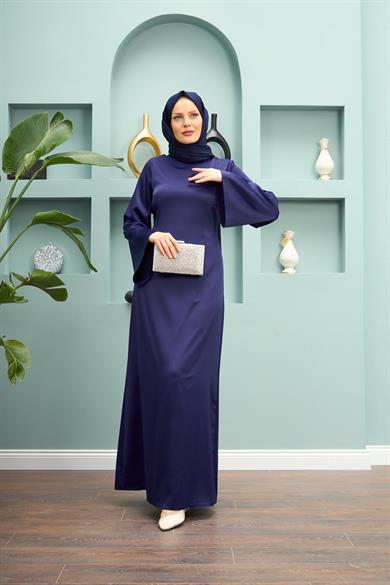 Begüm Satin Evening Dress - Navy Blue