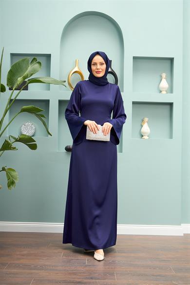 Begüm Satin Evening Dress - Navy Blue