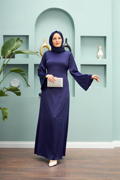 Begüm Satin Evening Dress - Navy Blue