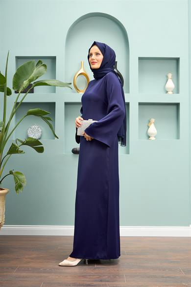 Begüm Satin Evening Dress - Navy Blue