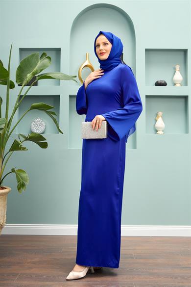Begüm Satin Evening Dress - Saks Blue