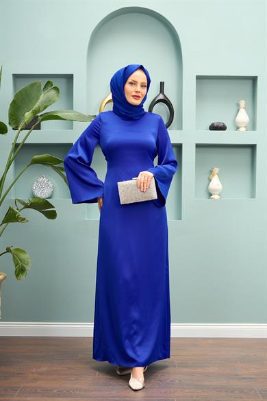 Begüm Satin Evening Dress - Saks Blue