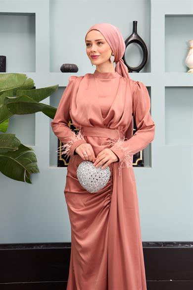 Kobe Satin Evening Dress with Waist Tie - Rose