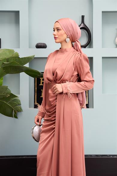 Kobe Satin Evening Dress with Waist Tie - Rose