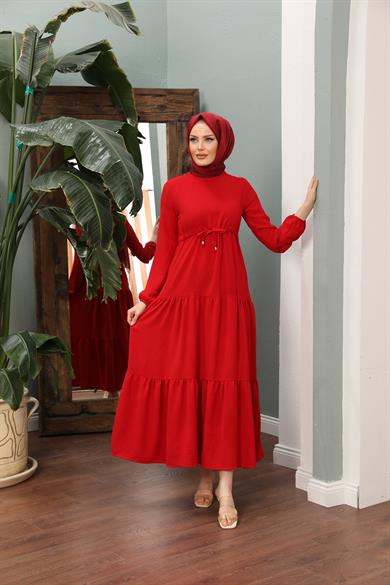 Bel Detay Elbise - Kırmızı