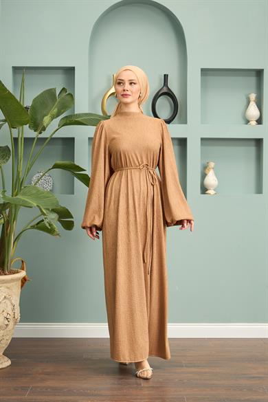 Belted Long Dress - Beige