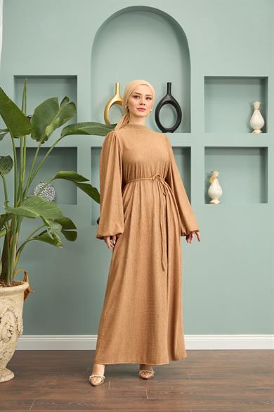 Belted Long Dress - Beige