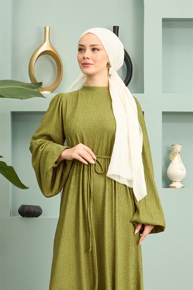 Long Dress with Waist Tie - Pistachio Green