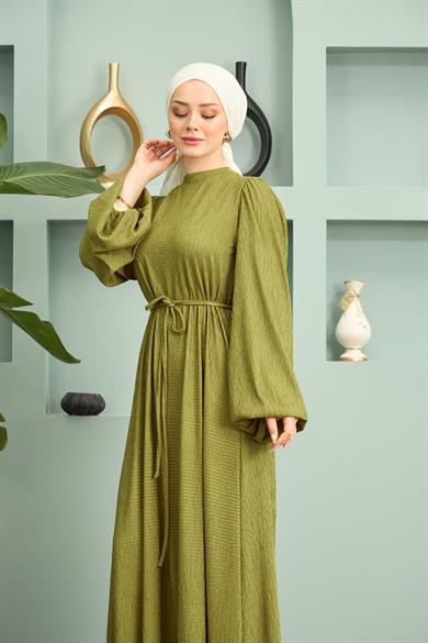 Long Dress with Waist Tie - Pistachio Green