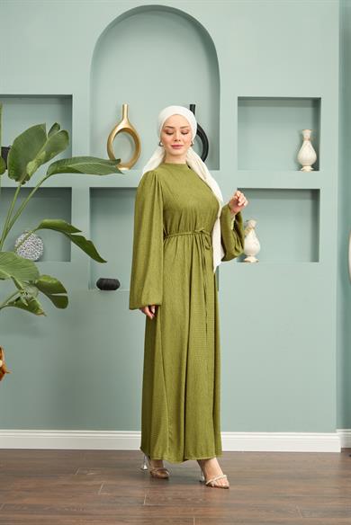 Long Dress with Waist Tie - Pistachio Green