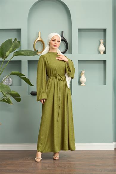 Long Dress with Waist Tie - Pistachio Green