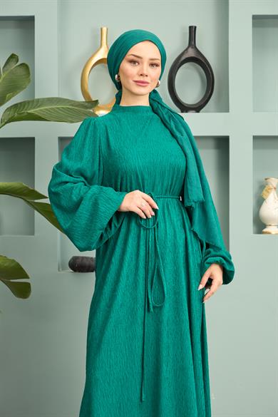 Waist Tied Long Dress - Petrol Green