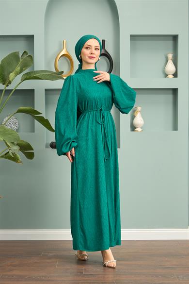 Waist Tied Long Dress - Petrol Green