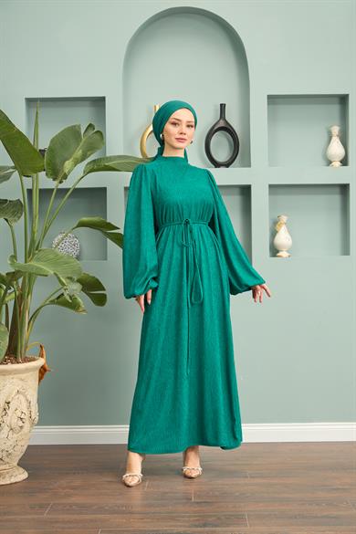 Waist Tied Long Dress - Petrol Green