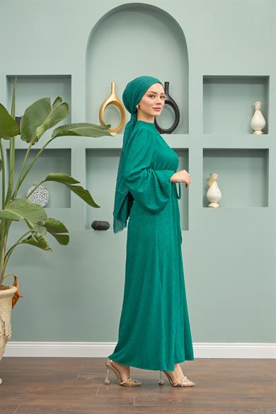 Waist Tied Long Dress - Petrol Green