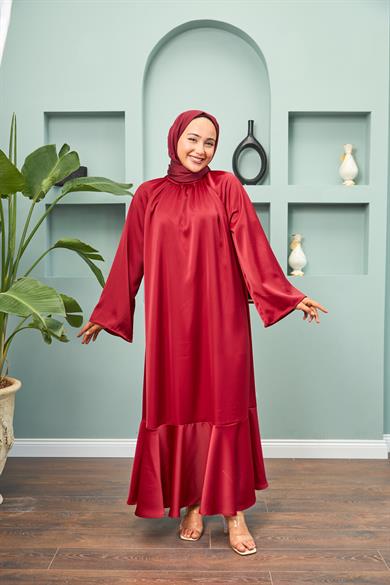 Satin Evening Dress with Tie Waist - Red