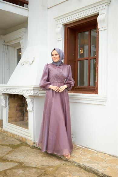 Beli Flower Stone Patterned Evening Dress - Lilac