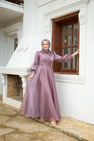 Beli Flower Stone Patterned Evening Dress - Lilac