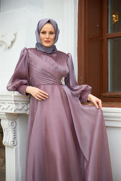 Beli Flower Stone Patterned Evening Dress - Lilac