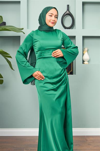 Waist Detailed Evening Dress - Green