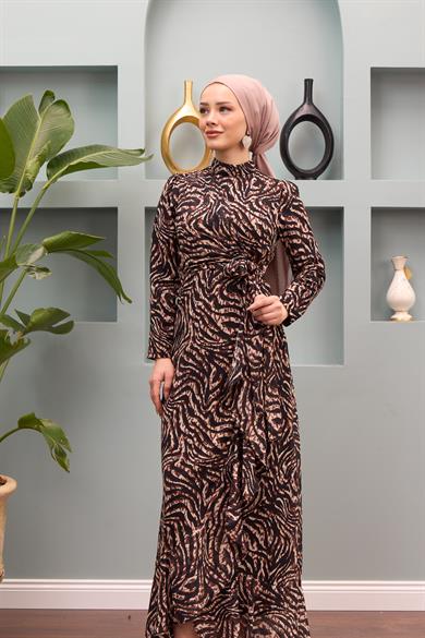 Belinay Zebra Patterned Dress - Black