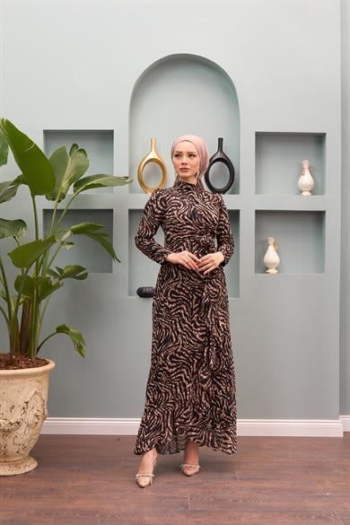 Belinay Zebra Patterned Dress - Black