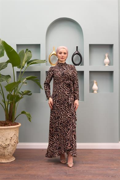 Belinay Zebra Patterned Dress - Black