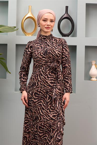 Belinay Zebra Patterned Dress - Black