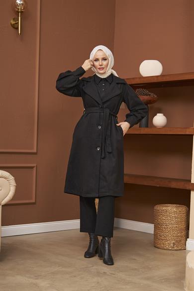 Bengi Kaşe Coat - Black