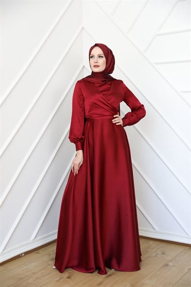 Bensu Kobe Kumaş Abiye - Bordo
