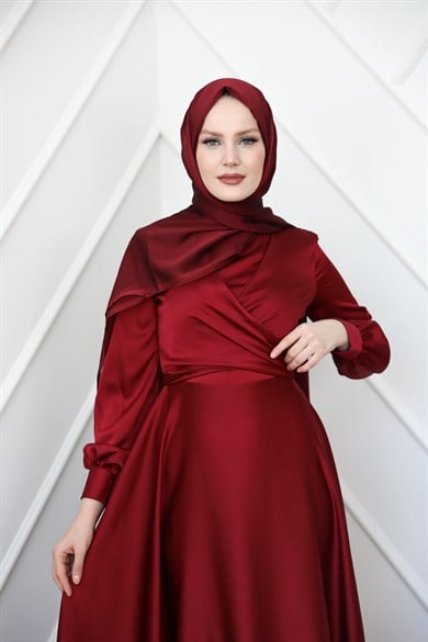 Bensu Kobe Kumaş Abiye - Bordo