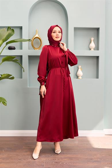 Beren Satin Evening Dress - Claret Red