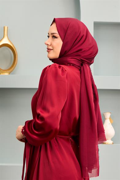 Beren Satin Evening Dress - Claret Red