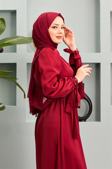 Beren Satin Evening Dress - Claret Red