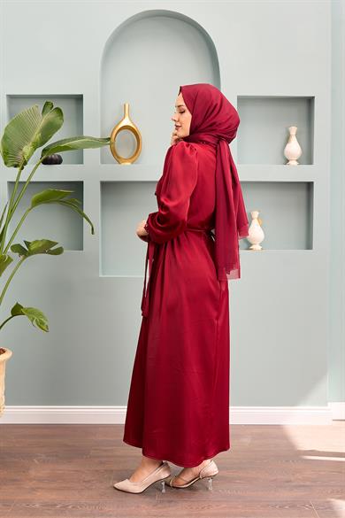 Beren Satin Evening Dress - Claret Red