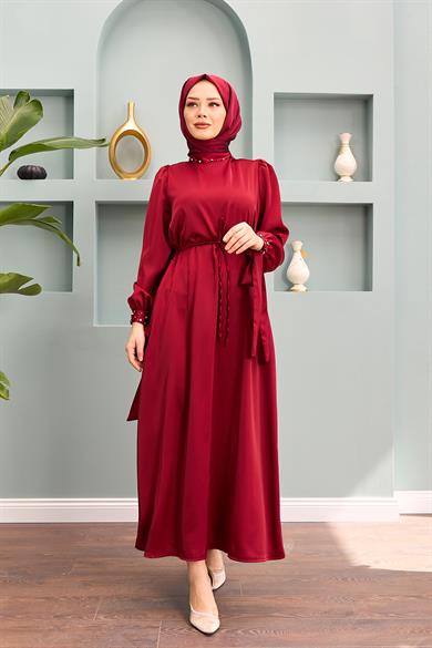 Beren Satin Evening Dress - Claret Red