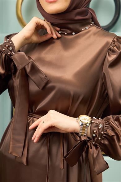 Beren Satin Evening Dress - Brown