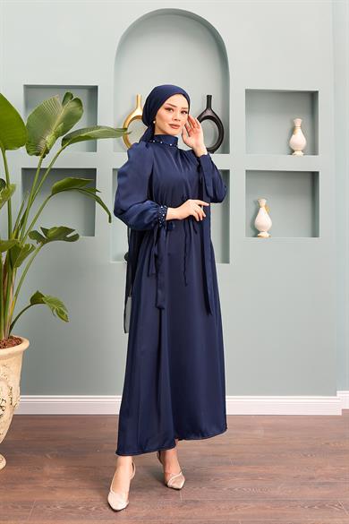 Beren Satin Evening Dress - Navy Blue