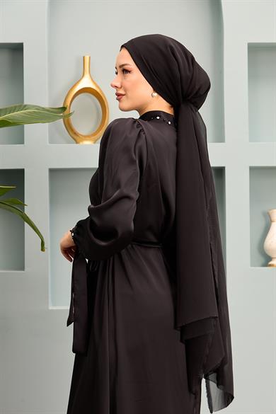 Beren Satin Evening Dress - Black