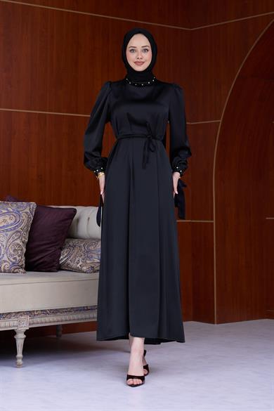 Beren Satin Evening Dress - Black