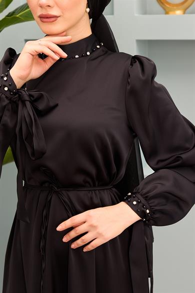 Beren Satin Evening Dress - Black