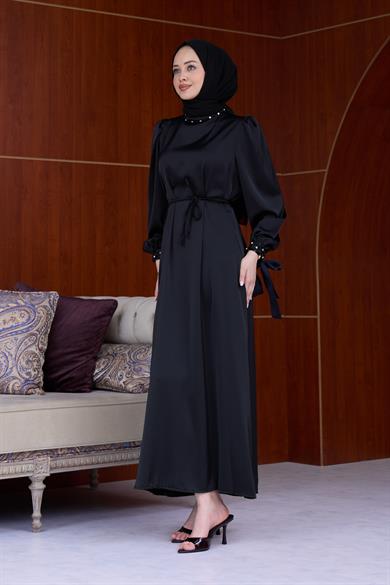 Beren Satin Evening Dress - Black