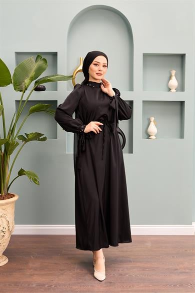 Beren Satin Evening Dress - Black