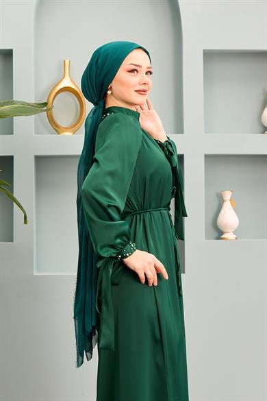 Beren Satin Evening Dress - Emerald Green