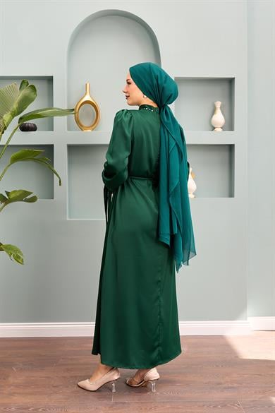 Beren Satin Evening Dress - Emerald Green