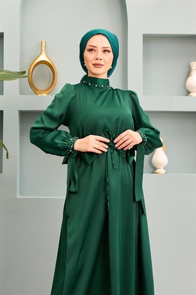 Beren Satin Evening Dress - Emerald Green