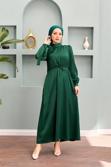 Beren Satin Evening Dress - Emerald Green